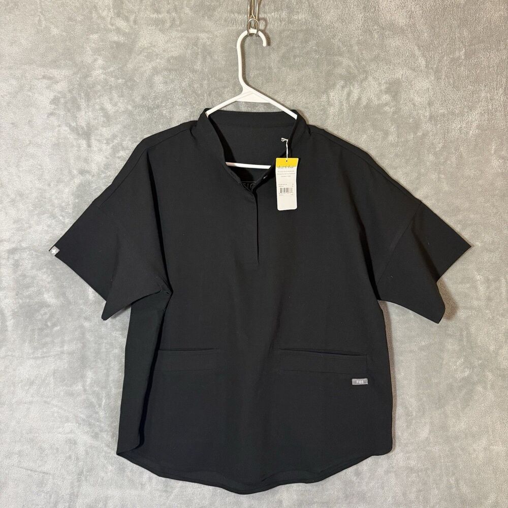 NWT FIGS M Set Ejura Scrub Tunic Top & Kade Cargo Scrub Pants Black Medical Tech - Picture 2 of 16